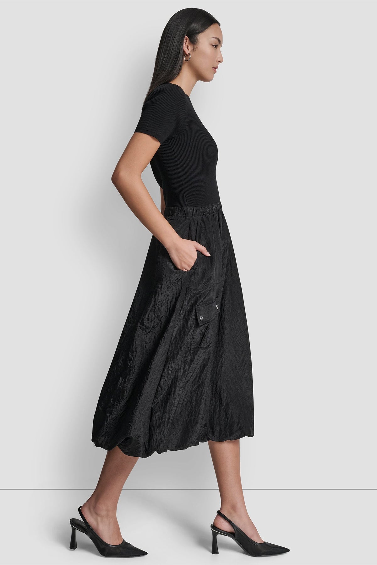 DKNY MIXED MEDIA CARGO MIDI BUBBLE DRESS