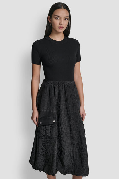 DKNY MIXED MEDIA CARGO MIDI BUBBLE DRESS