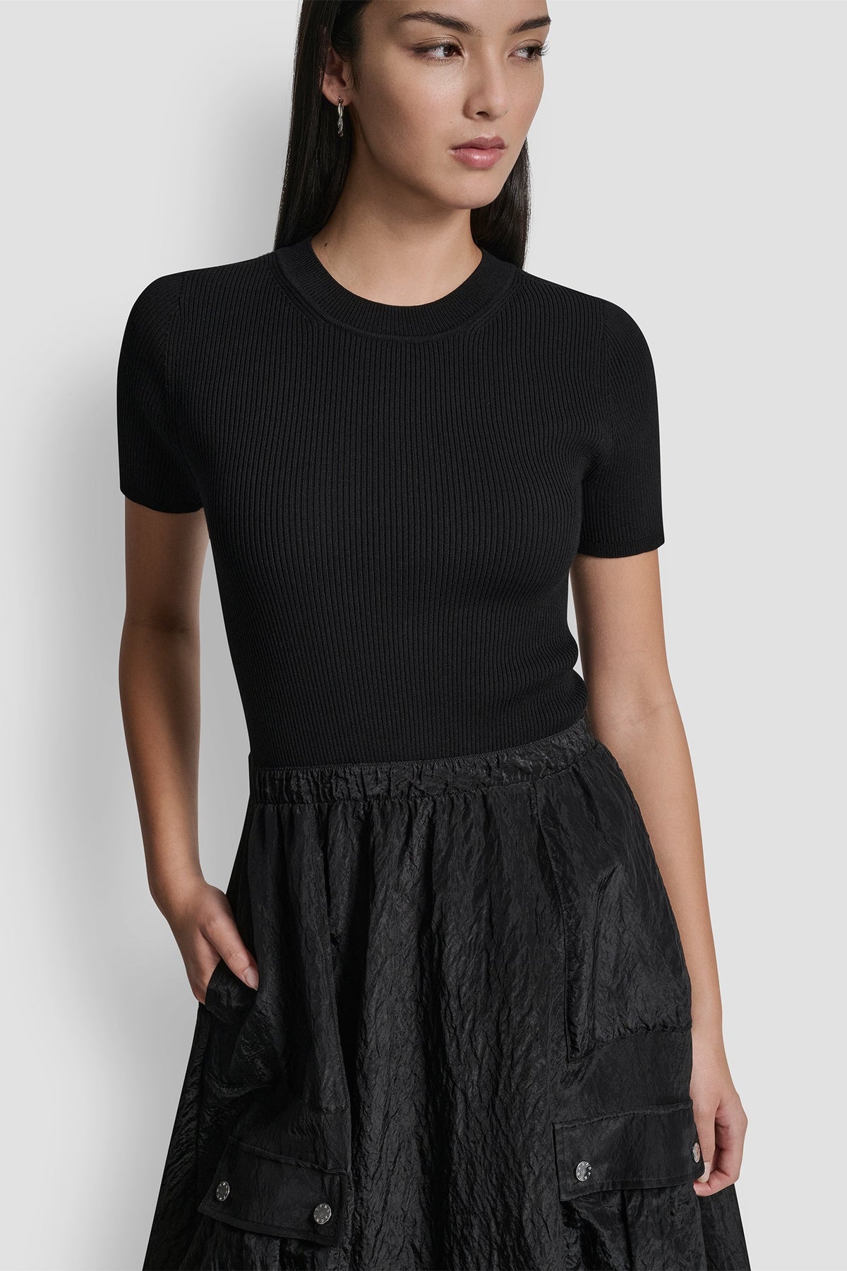 DKNY MIXED MEDIA CARGO MIDI BUBBLE DRESS