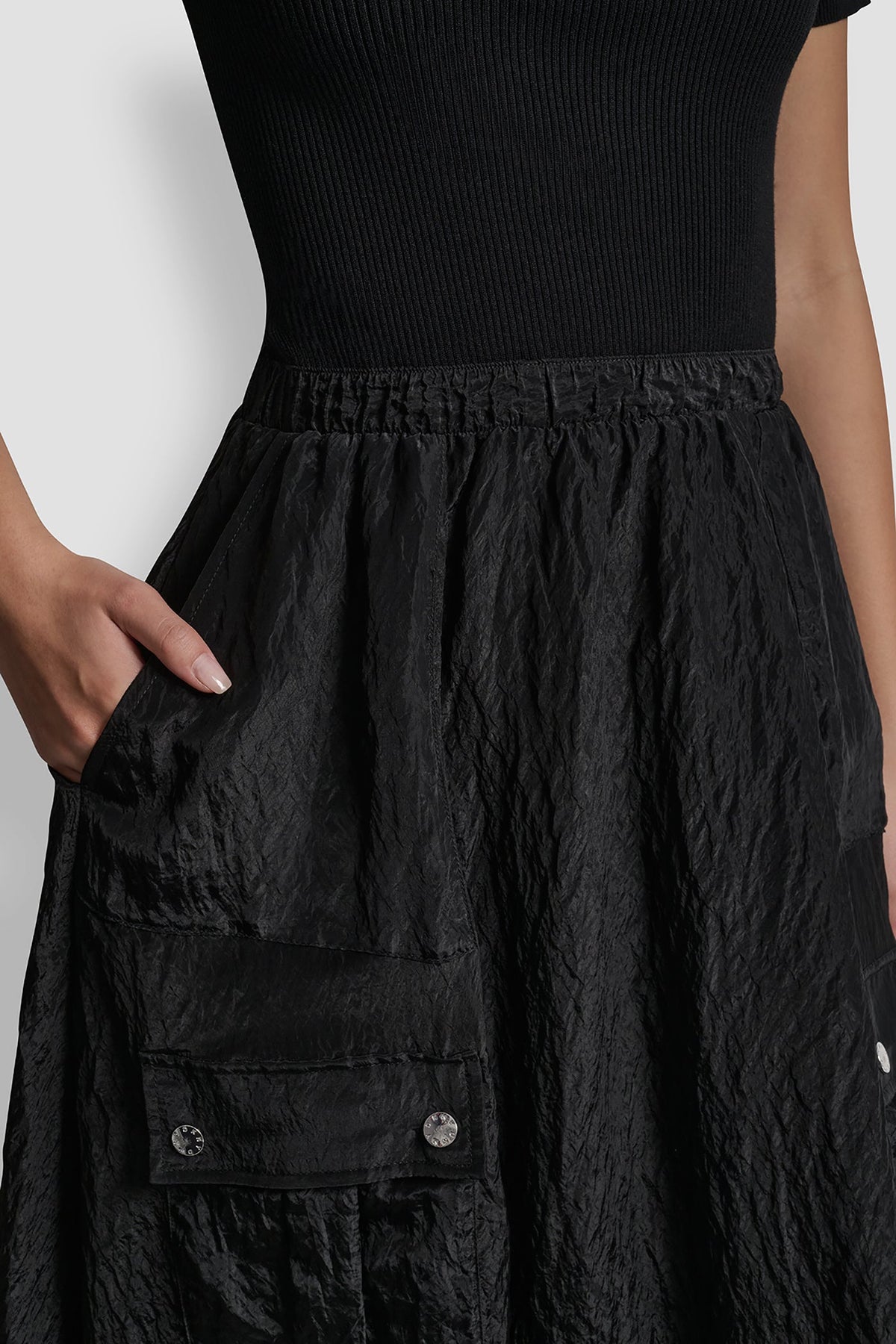 DKNY MIXED MEDIA CARGO MIDI BUBBLE DRESS