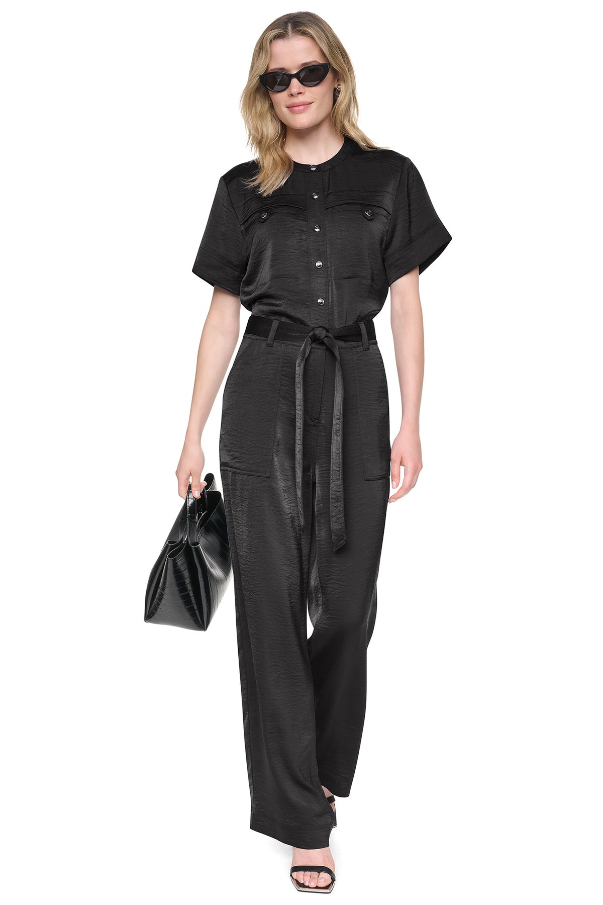 DKNY BUTTON FRONT UTILITY JUMPSUIT