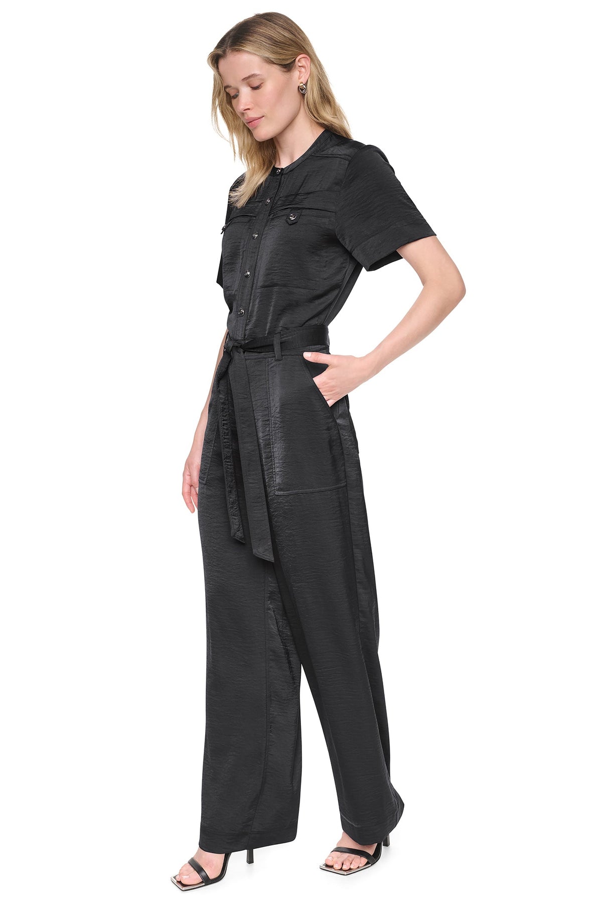 DKNY BUTTON FRONT UTILITY JUMPSUIT