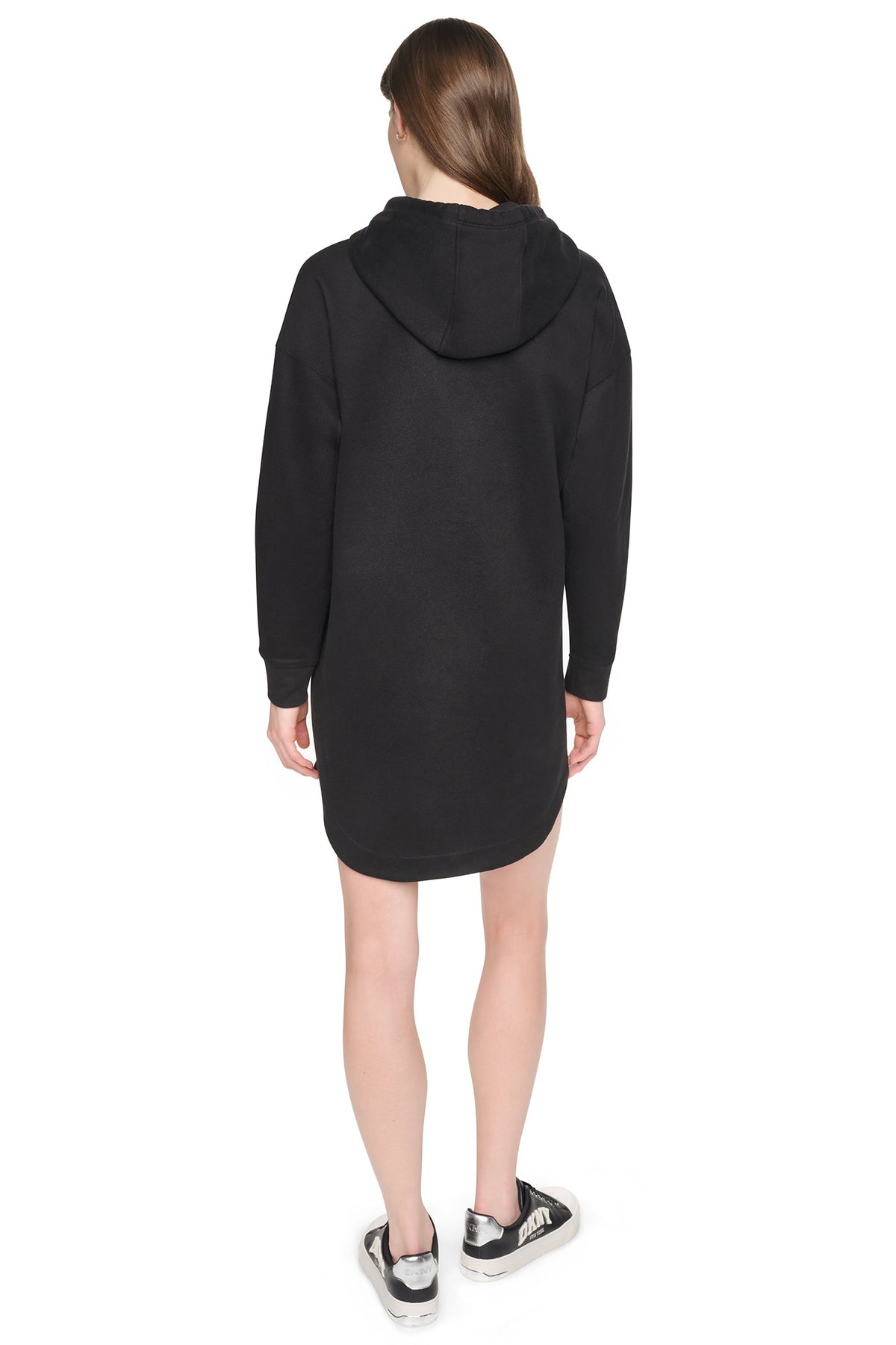 DKNY STRIPED MINI HOODIE DRESS