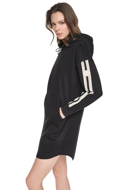DKNY STRIPED MINI HOODIE DRESS