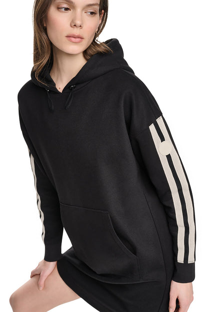 DKNY STRIPED MINI HOODIE DRESS