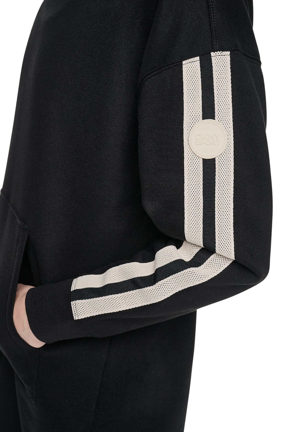 DKNY STRIPED MINI HOODIE DRESS