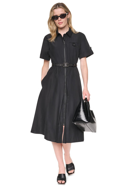 DKNY MEMORY TAFFETA ZIP FRONT DRESS