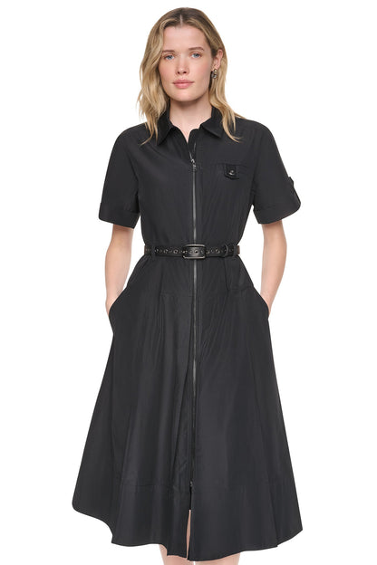 DKNY MEMORY TAFFETA ZIP FRONT DRESS