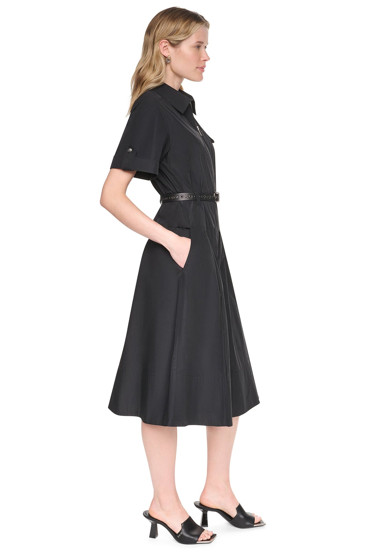 DKNY MEMORY TAFFETA ZIP FRONT DRESS