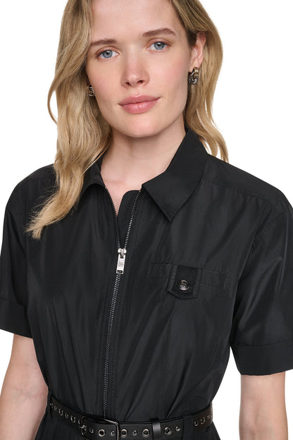 DKNY MEMORY TAFFETA ZIP FRONT DRESS
