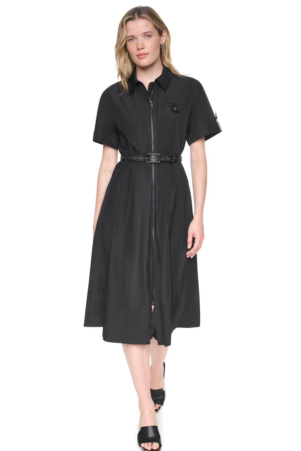 DKNY MEMORY TAFFETA ZIP FRONT DRESS
