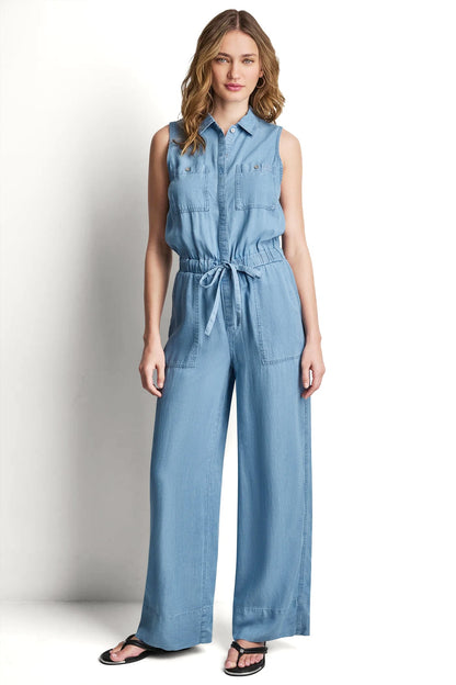 DKNY SLEEVELESS JUMPSUIT WITH COLLAR NECKLINE