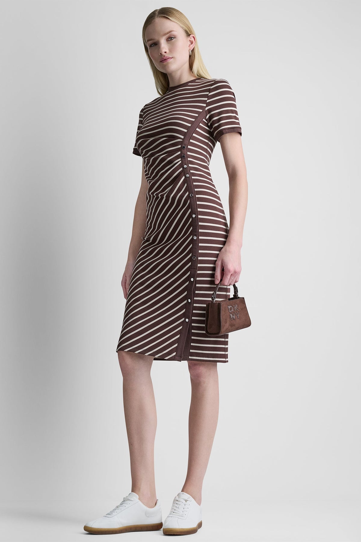 DKNY STRIPE MIDI SHEATH DRESS