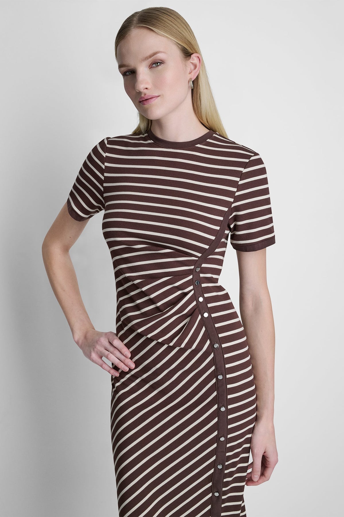 DKNY STRIPE MIDI SHEATH DRESS
