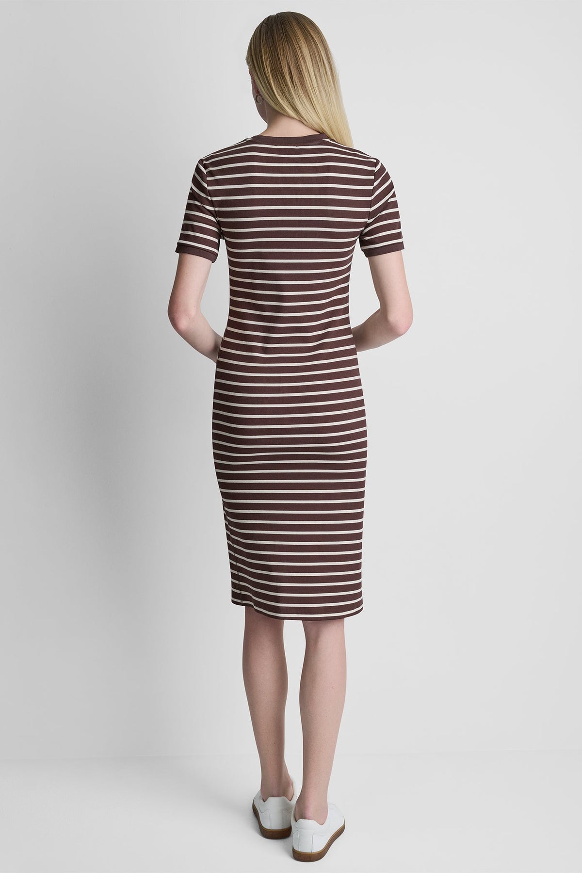 DKNY STRIPE MIDI SHEATH DRESS