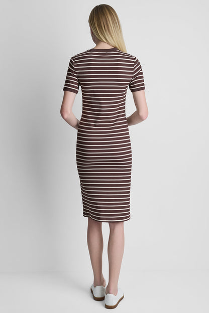 DKNY STRIPE MIDI SHEATH DRESS