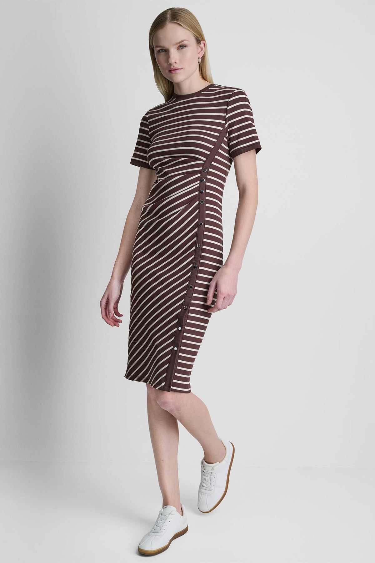 DKNY STRIPE MIDI SHEATH DRESS