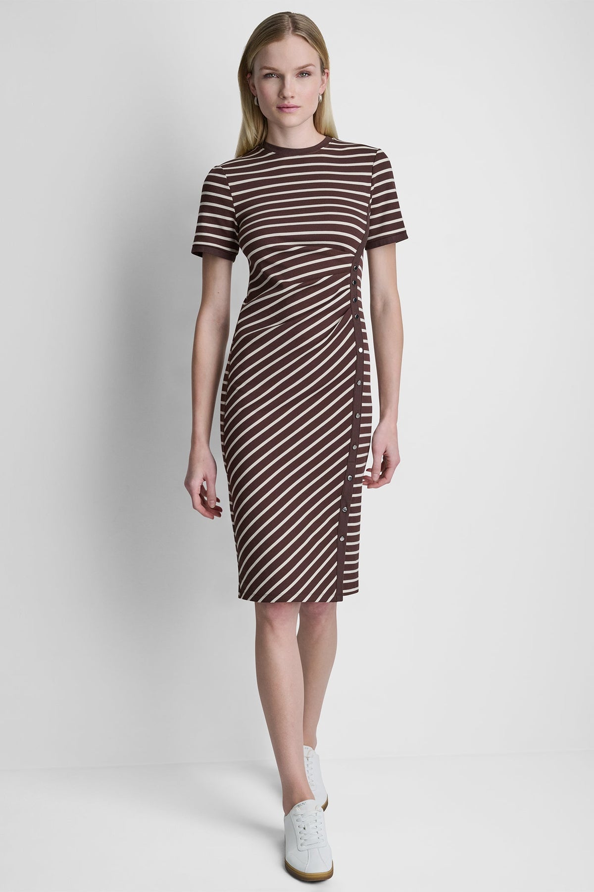 DKNY STRIPE MIDI SHEATH DRESS