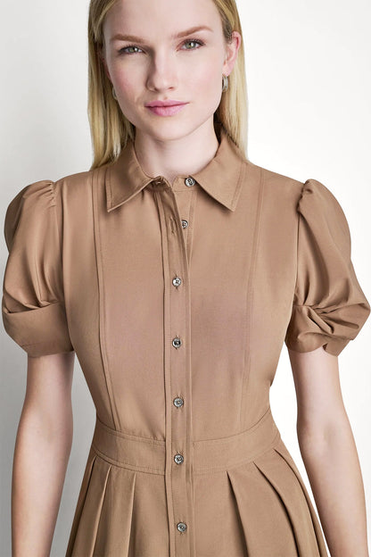 DKNY MEMORY TAFFETA MIDI SHIRT DRESS