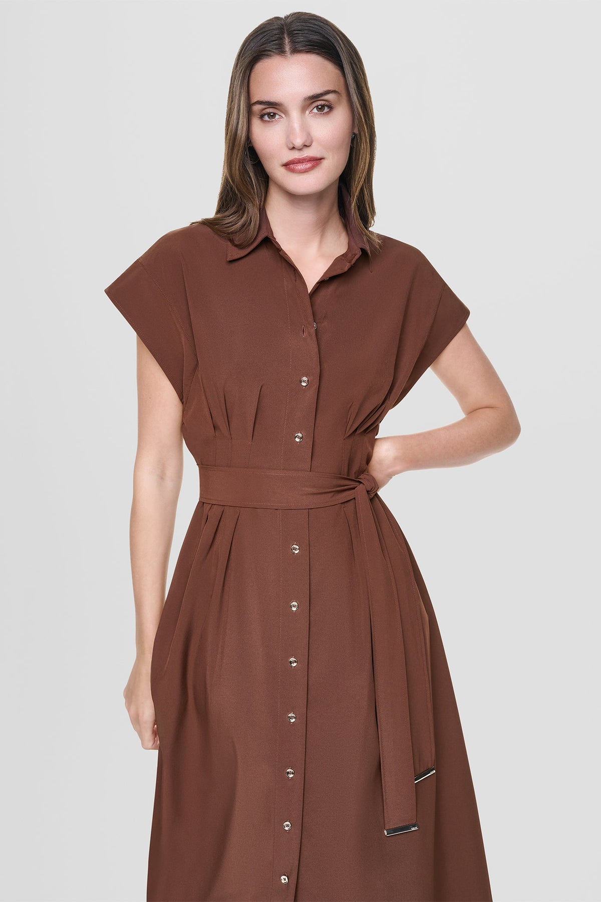 DKNY CAP SLEEVE MIDI SHIRT DRESS
