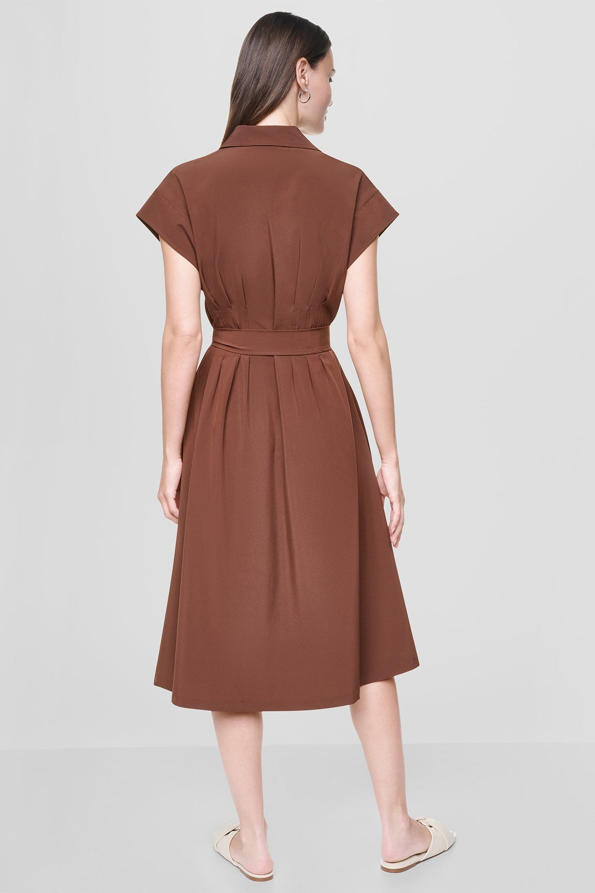 DKNY CAP SLEEVE MIDI SHIRT DRESS