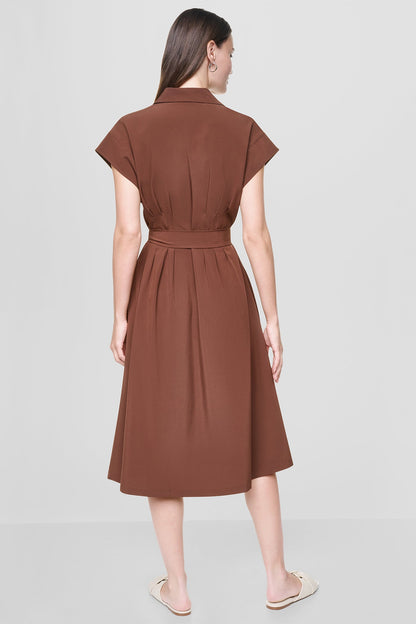 DKNY CAP SLEEVE MIDI SHIRT DRESS