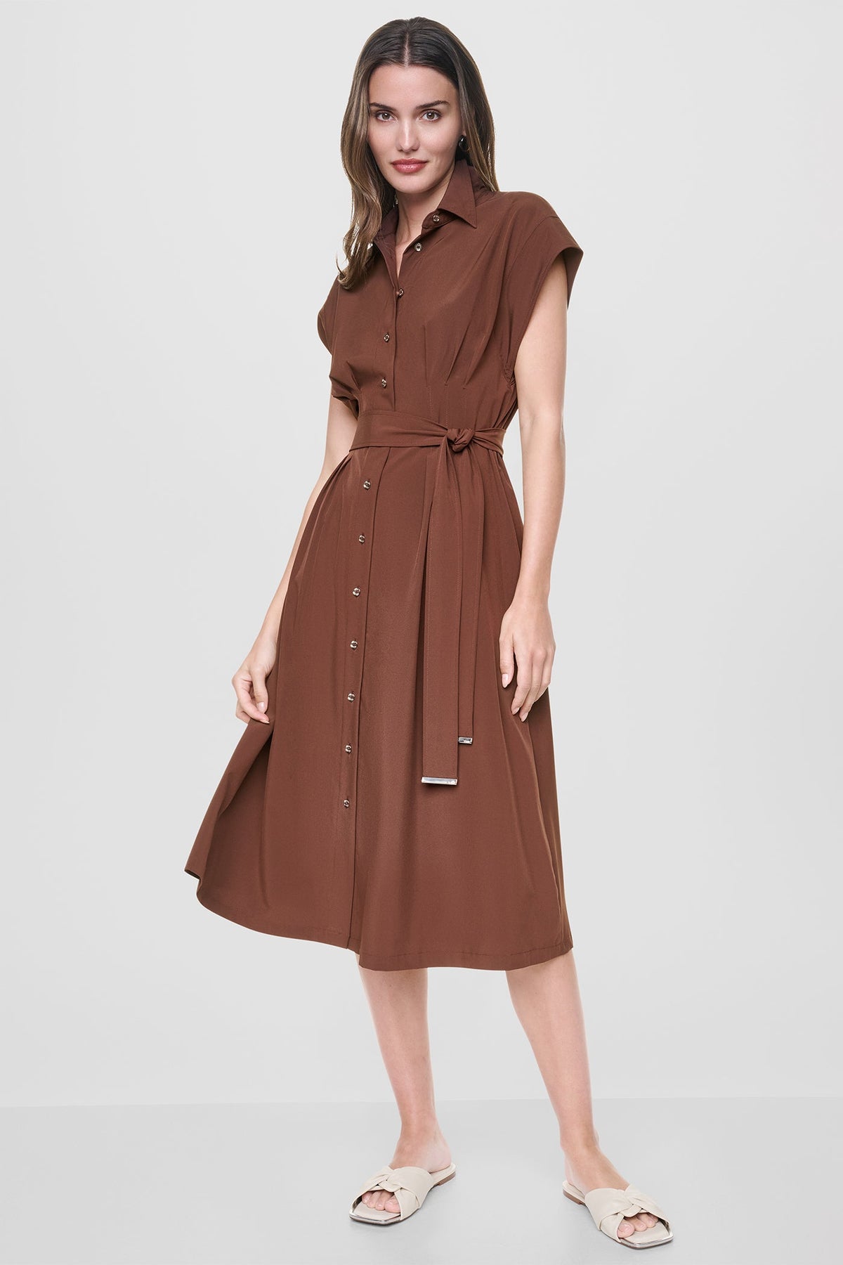 DKNY CAP SLEEVE MIDI SHIRT DRESS