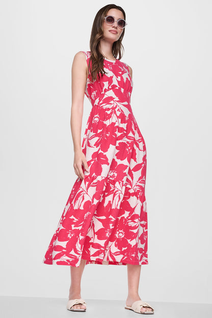 DKNY JEWEL NECK PRINTED MIDI DRESS