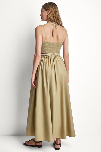 DKNY STRAPPY V-NECK MAXI DRESS WITH RAFFIA BELT