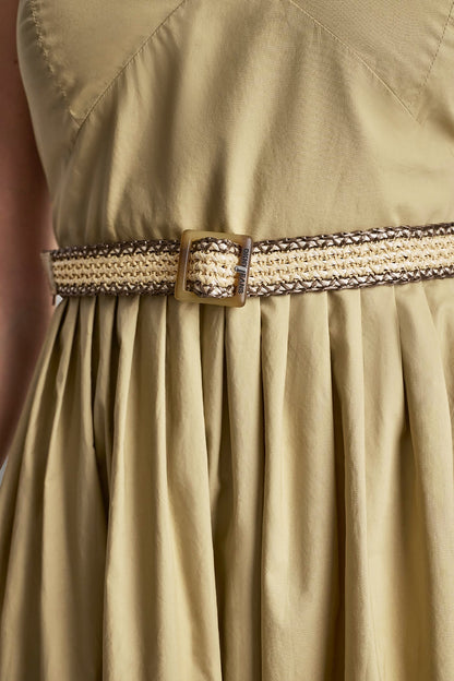 DKNY STRAPPY V-NECK MAXI DRESS WITH RAFFIA BELT