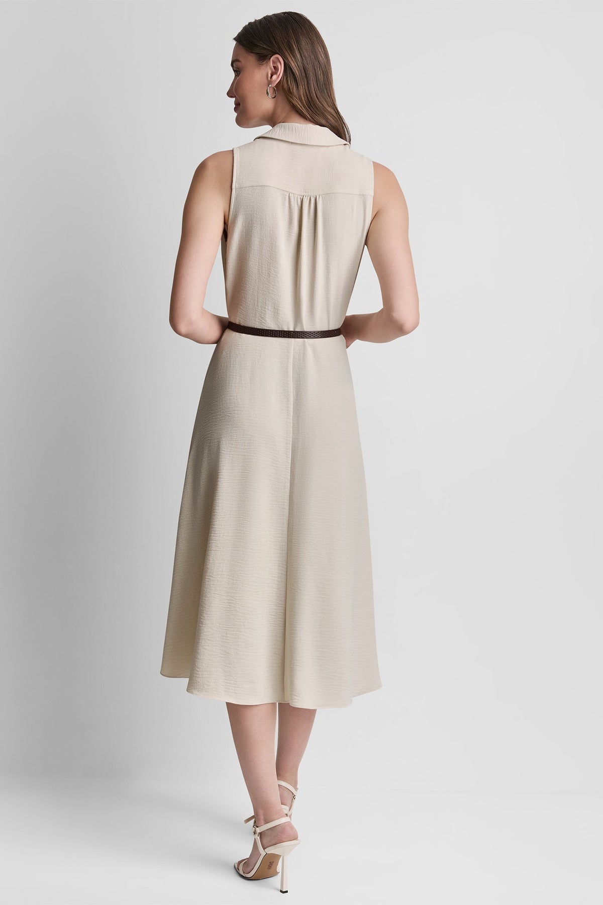 DKNY SLEEVELESS WRAP-EFFECT MIDI SHIRT DRESS