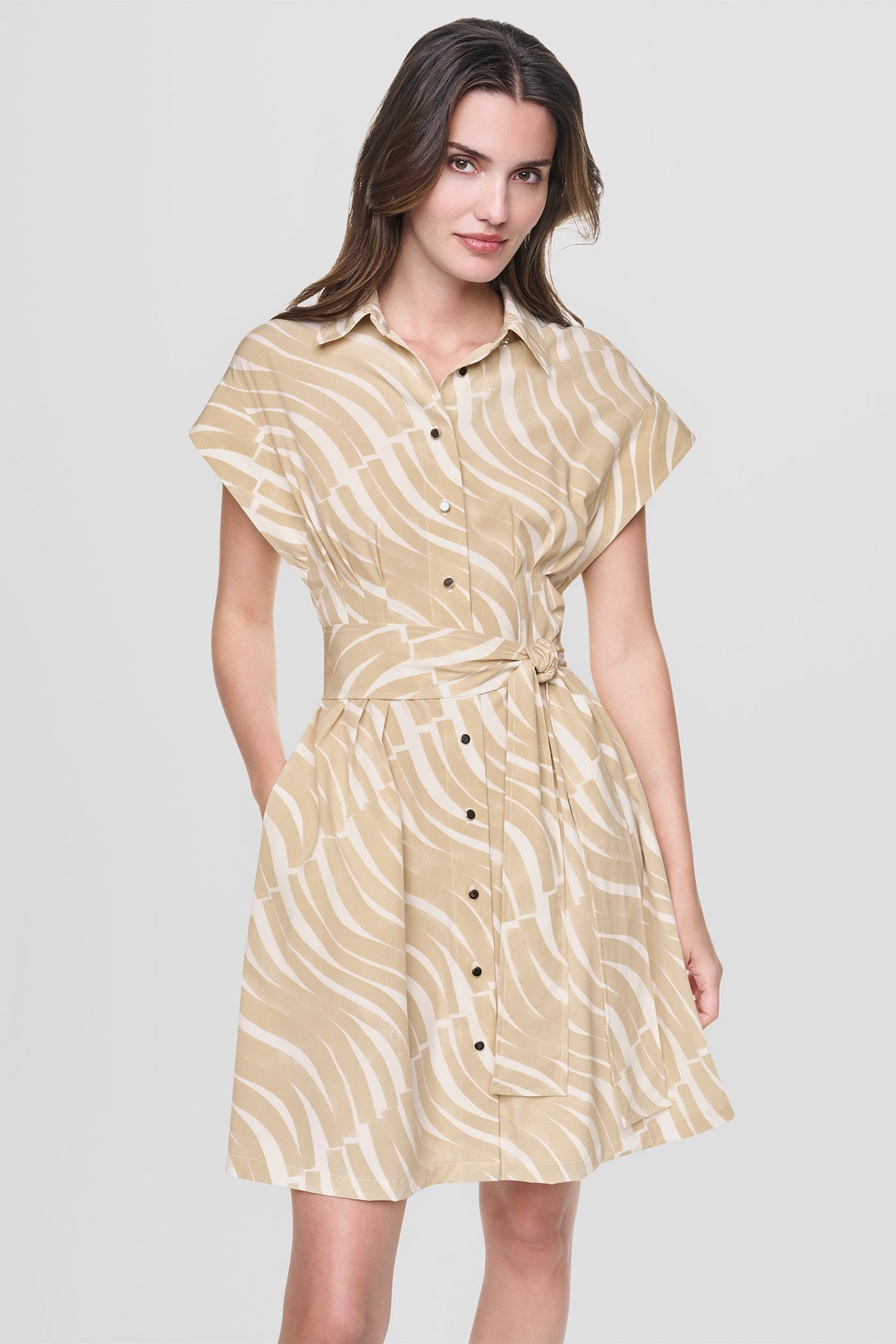 DKNY CAP SLEEVE MINI COMMUTER SHIRT DRESS
