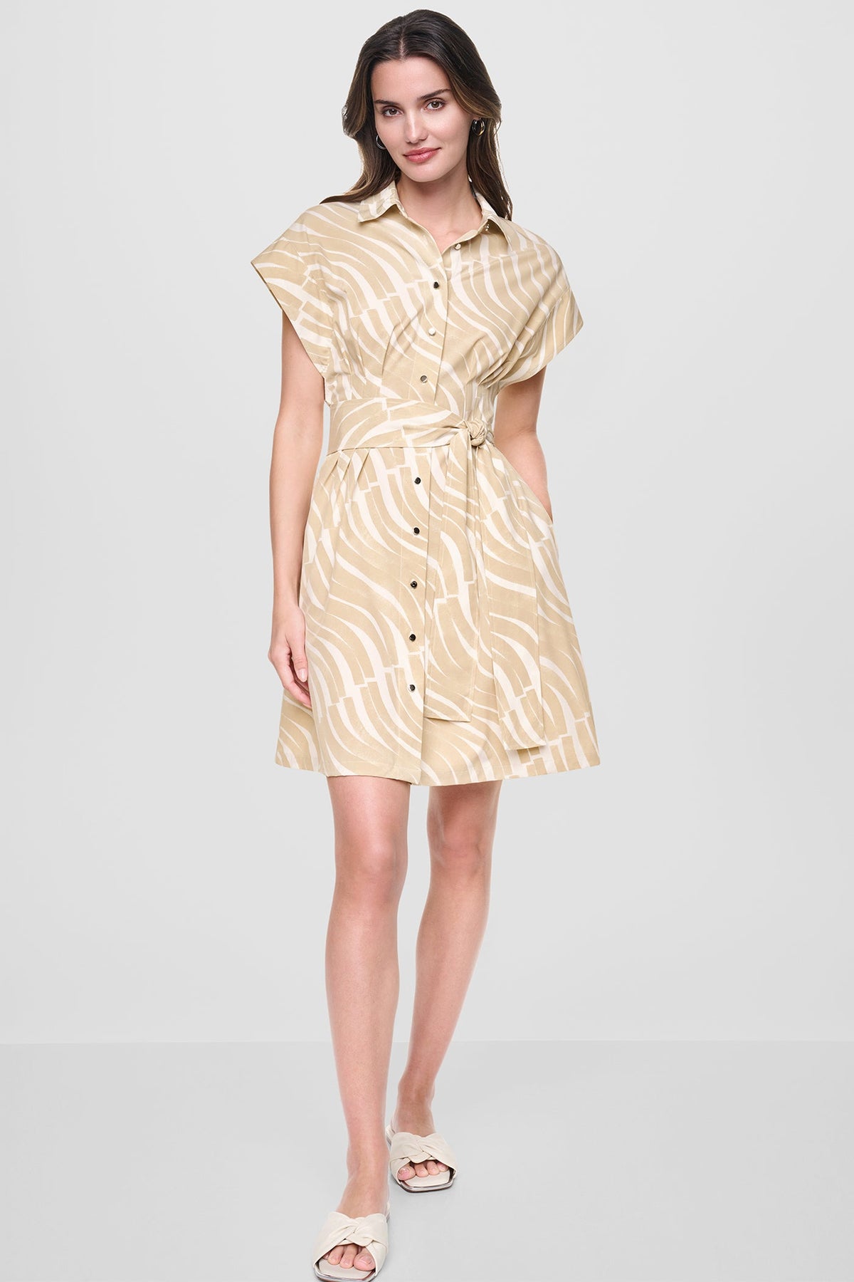 DKNY CAP SLEEVE MINI COMMUTER SHIRT DRESS