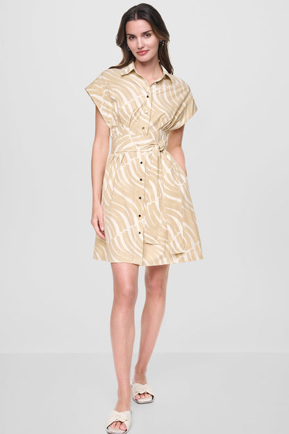 DKNY CAP SLEEVE MINI COMMUTER SHIRT DRESS