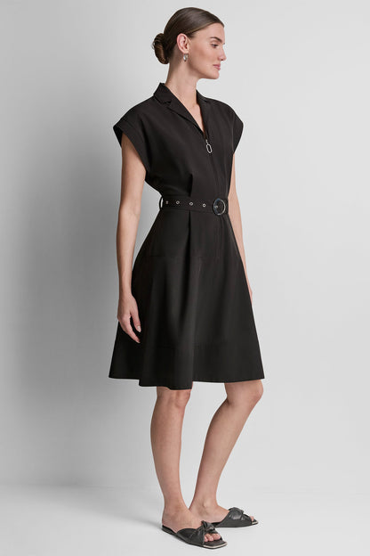 DKNY CAP SLEEVE ZIP-FRONT SHIRT DRESS