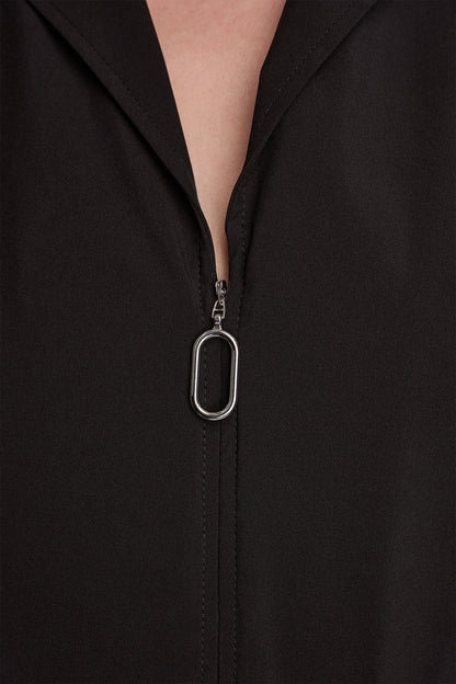 DKNY CAP SLEEVE ZIP-FRONT SHIRT DRESS