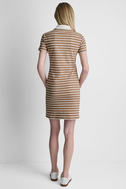 DKNY COTTON-BLEND SHORT SLEEVE STRIPE MINI POLO DRESS