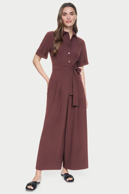 DKNY SHORT SLEEVE WIDE-LEG JUMPSUIT
