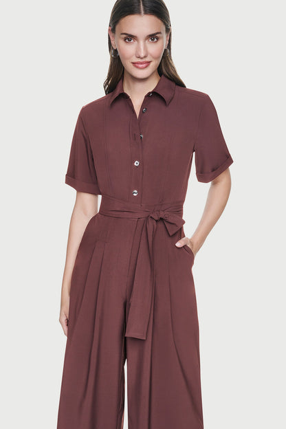 DKNY SHORT SLEEVE WIDE-LEG JUMPSUIT
