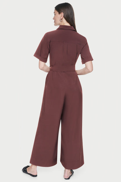DKNY SHORT SLEEVE WIDE-LEG JUMPSUIT