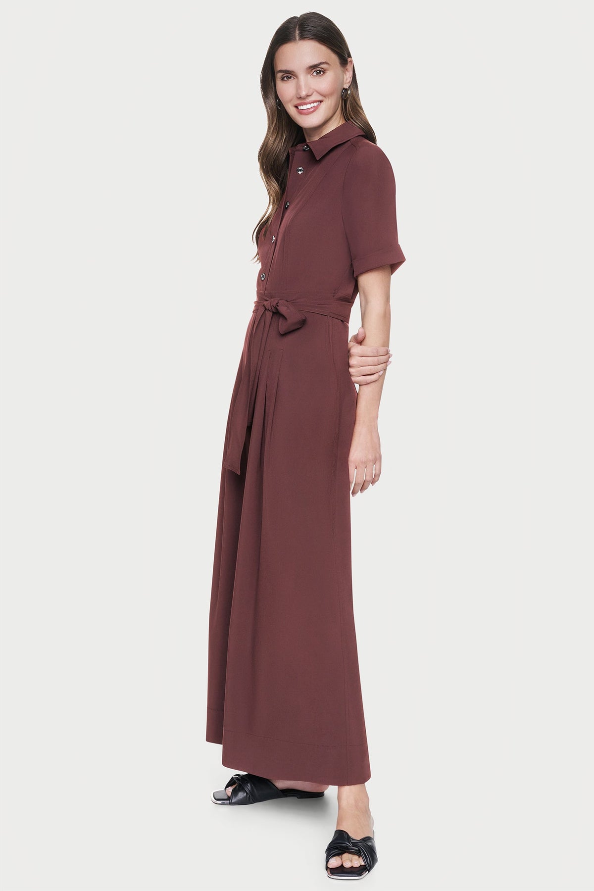 DKNY SHORT SLEEVE WIDE-LEG JUMPSUIT