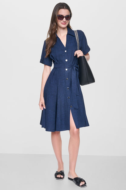 DKNY MIDI A-LINE SHIRT DRESS
