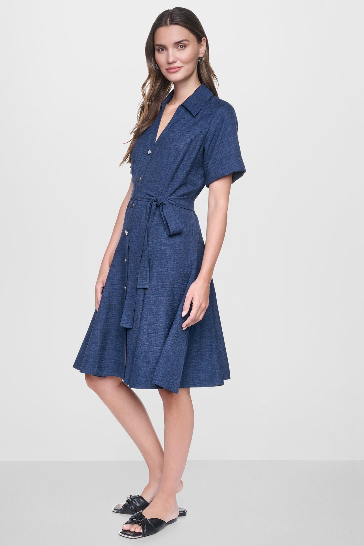 DKNY MIDI A-LINE SHIRT DRESS