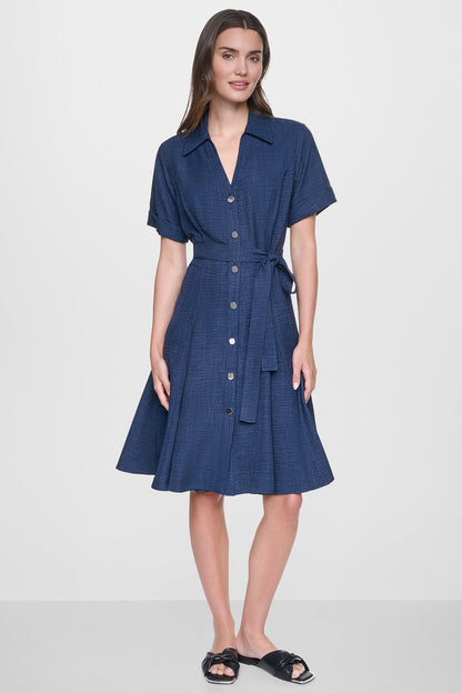 DKNY MIDI A-LINE SHIRT DRESS