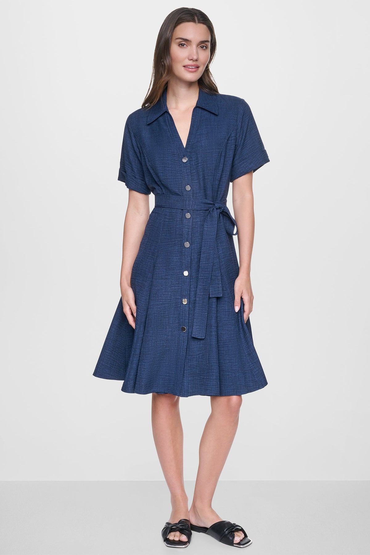 DKNY MIDI A-LINE SHIRT DRESS