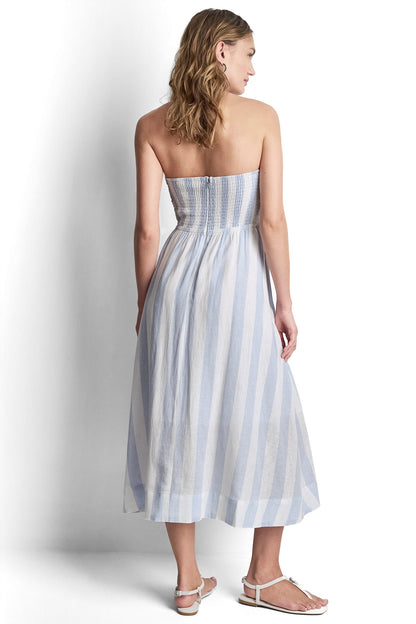 DKNY LINEN-BLEND STRAPLESS STRIPE DRESS