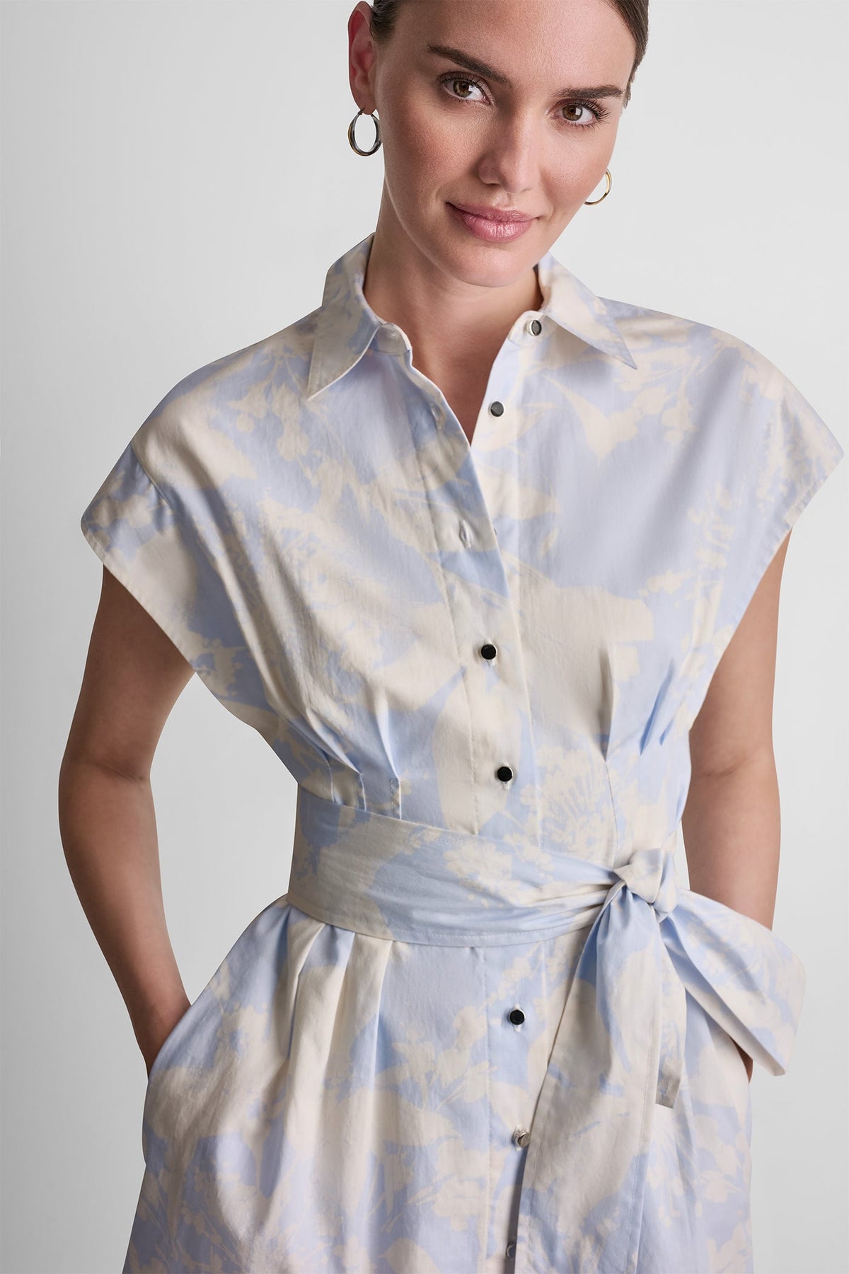 DKNY COTTON CAP SLEEVE MINI SHIRT DRESS