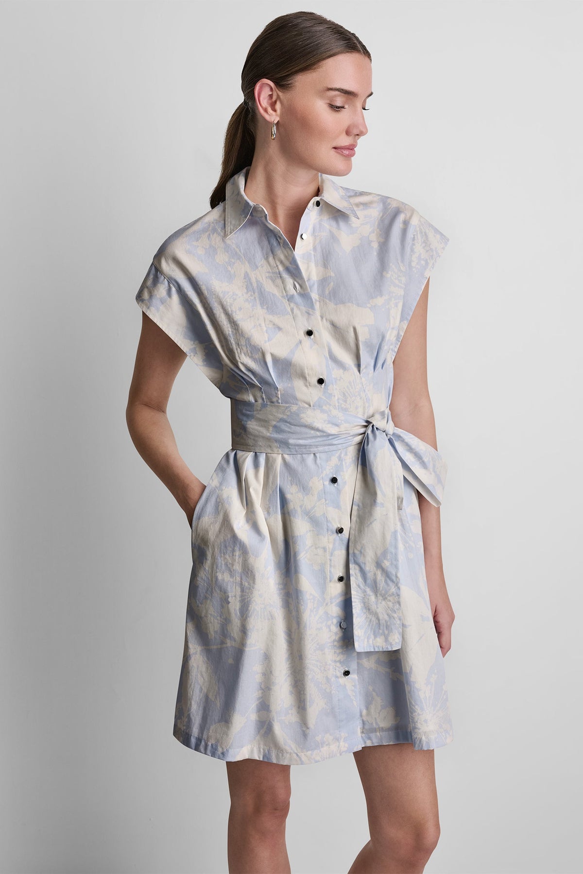 DKNY COTTON CAP SLEEVE MINI SHIRT DRESS