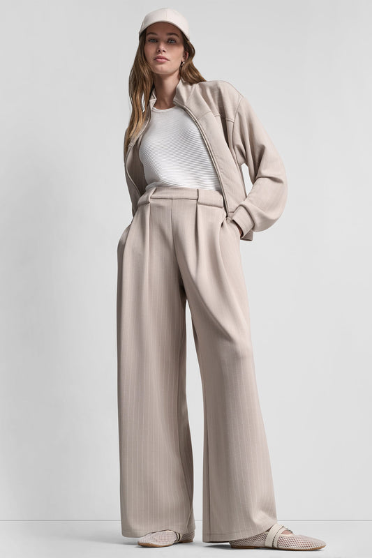 DKNY PINSTRIPED PLEATED STRAIGHT-LEG PULL-ON PANT