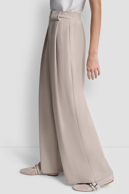 DKNY PINSTRIPED PLEATED STRAIGHT-LEG PULL-ON PANT